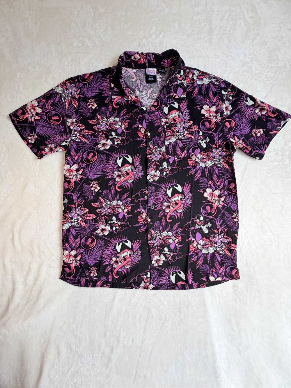 Marvel Comics Venom Floral Hawaiian Resort Button-Up Shirt - Large
